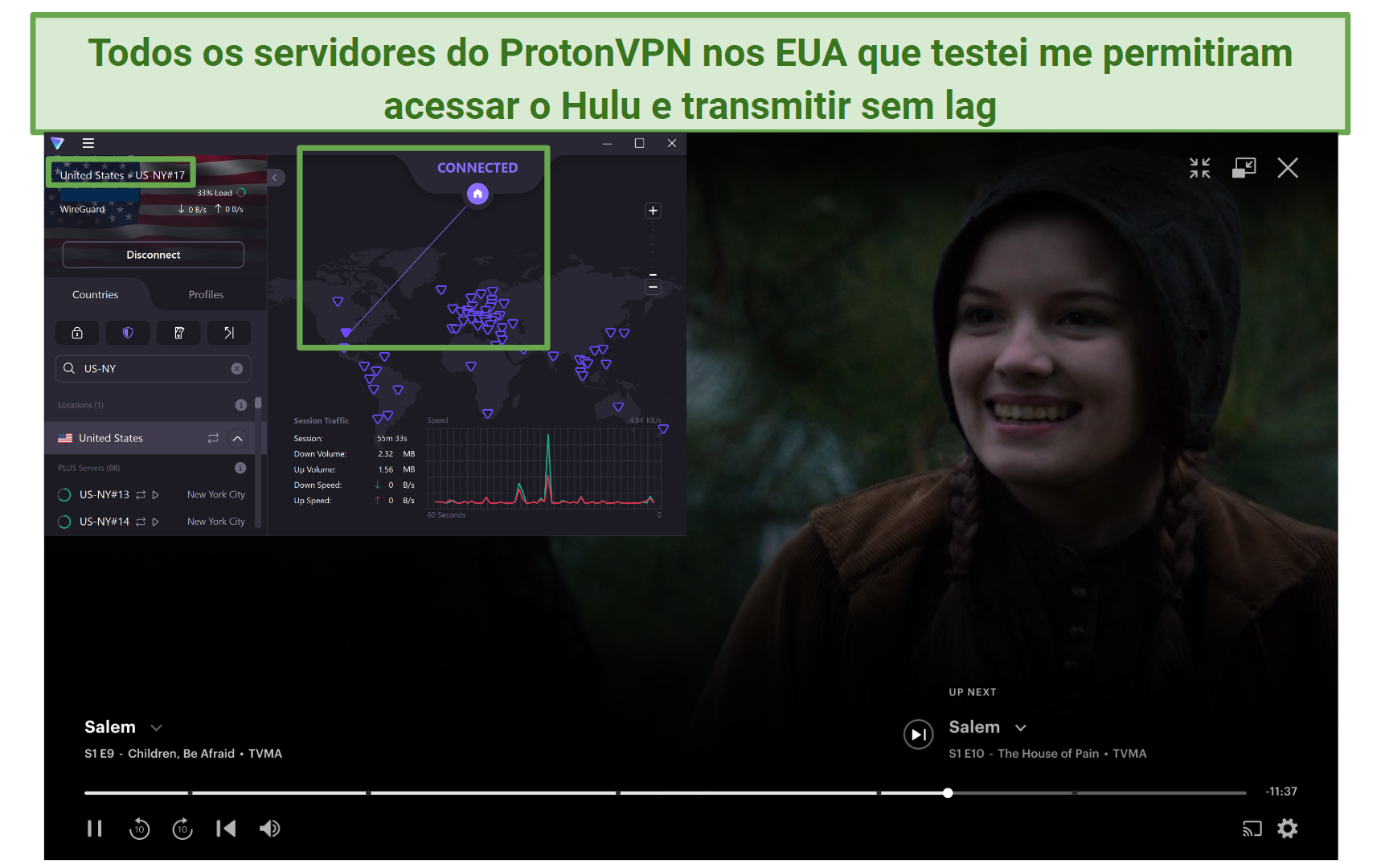Proton VPN's US servers unblocking Hulu