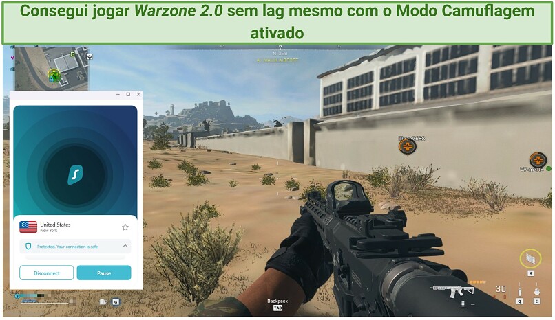 Screenshot of Warzone 2.0 gameplay with Surfshark connected