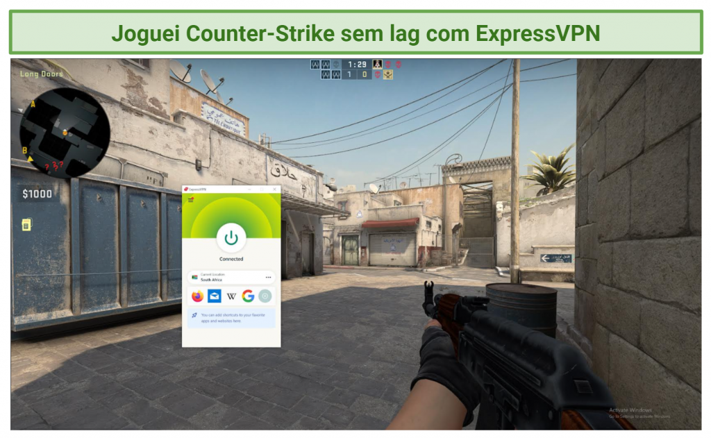 Screenshot playing Counter-Strike lag-free when connected to a ExpressVPN server