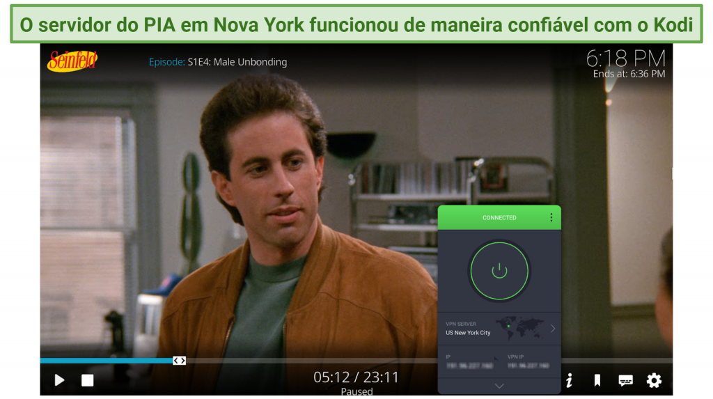 Screenshot of streaming Seinfeld using the Netflix Kodi add-on and PIA VPN