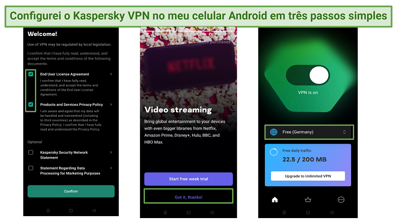 Screenshot showing how to set up Kaspersky VPN on Android