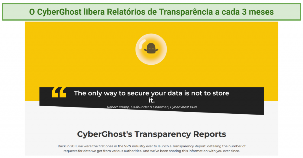 Screenshot da página de Relatórios de Transparência do CyberGhost