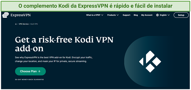 Uma captura de tela mostrando que o ExpressVPN é um ótimo complemento de VPN para Kodi