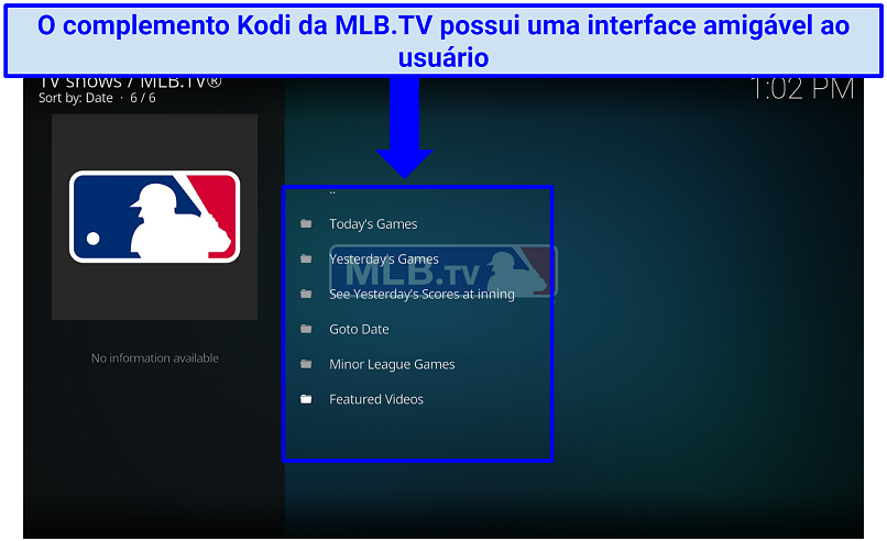 Uma captura de tela mostrando que o MLB.TV tem uma interface amigável ao usuário