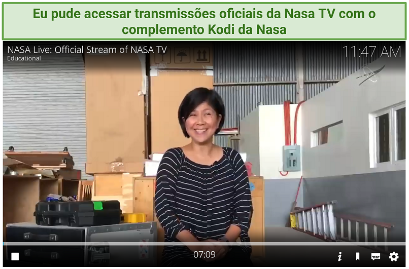 Uma captura de tela mostrando que você pode usar o complemento Nasa Kodi para acessar transmissões oficiais da Nasa
