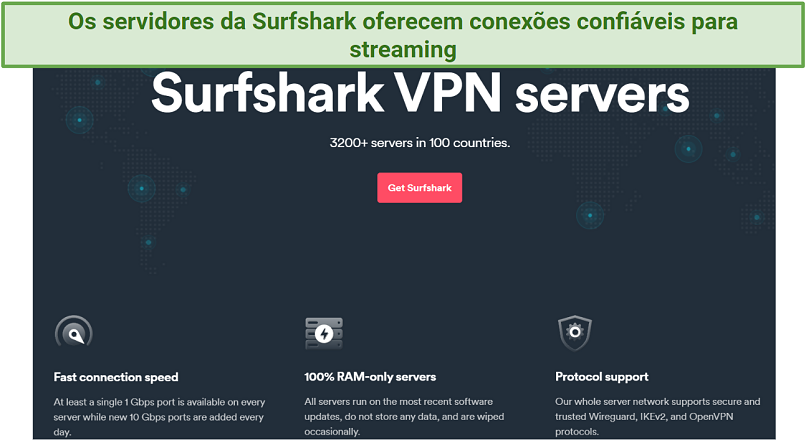 Screenshot showing information on the number of servers Surfshark has