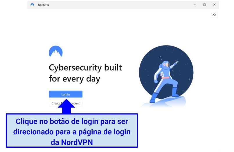 A screenshot of the NordVPN log in process.