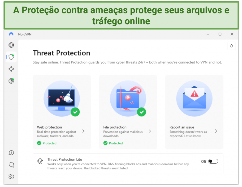Screenshot of the NordVPN app showing its Threat Protection feature