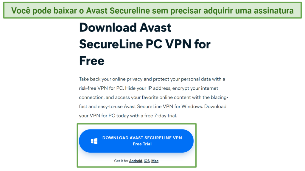Screenshot of download page from Avast's website where you can get its Windows .exe file