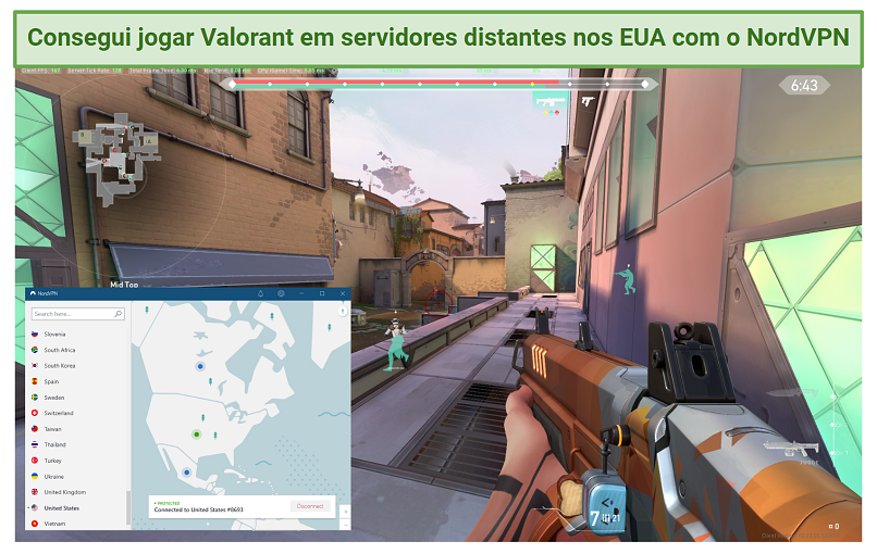 A screenshot of playing Valorant with NordVPN