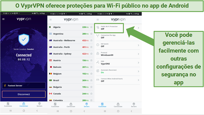 Screenshot of VyprVPN's Android app and where to manage its security settings