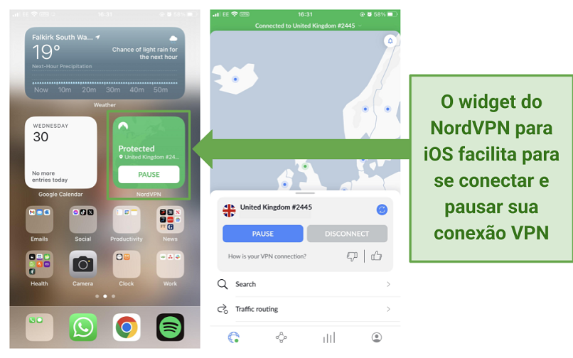 Screenshot of NordVPN's iOS widget