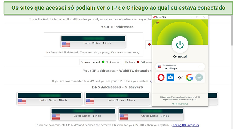 Screenshot of leak tests done on ipleaknet while connected to ExpressVPN