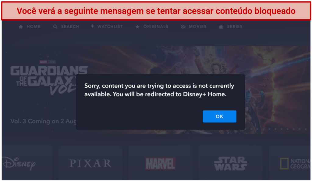 Screenshot of Disney Plus restricted content error message