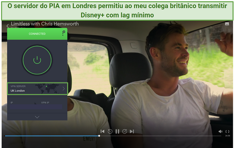 Screenshot of PIA's streaming servers working with Disney+ UK