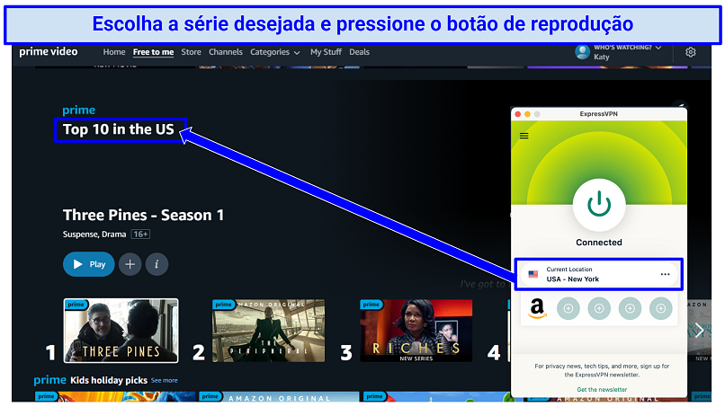 Screenshot showing how to find and play content on Prime Video
