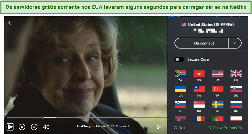 Screenshot of protonVPN unblocking Netflix US