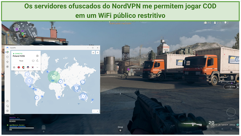 Screenshot of Call of Duty Gameplay with NordVPN's Obfuscated servers connected