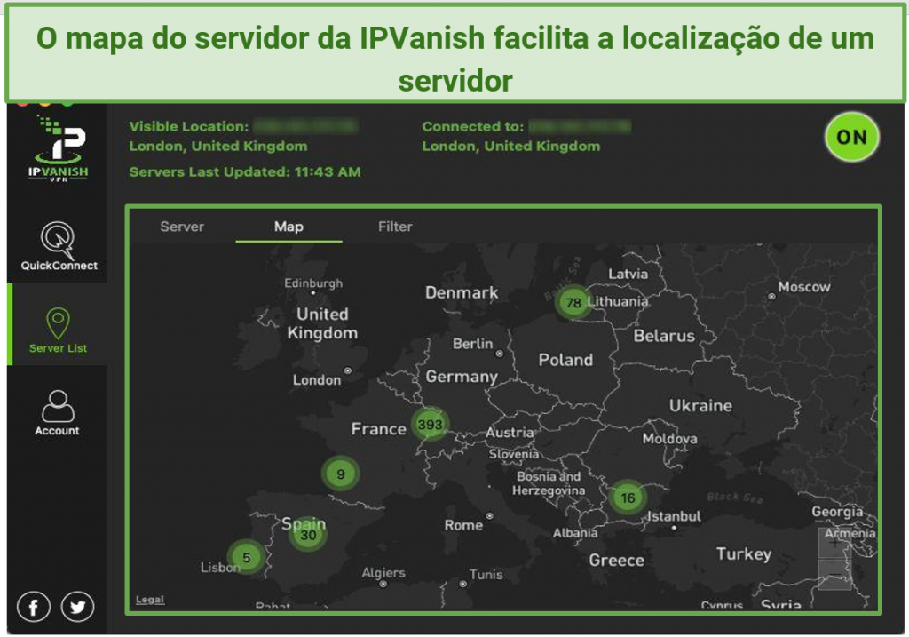 Graphic showing IPVanish and map
