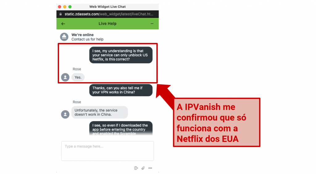 Graphic showing IPVanish Netflix chat