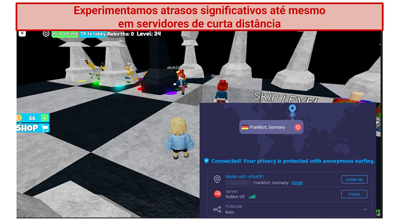 Screenshot of Roblox being played while connected to iTop VPN