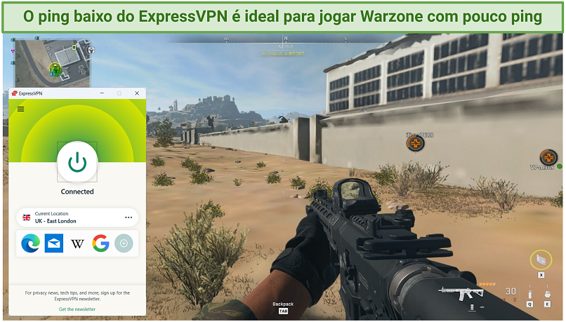 Screenshot of Warzone 2.0 gameplay with ExpressVPN connected