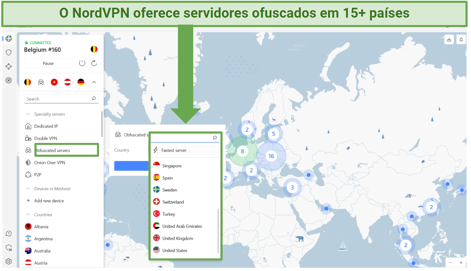 a screenshot showing a list of NordVPN's obfuscated servers