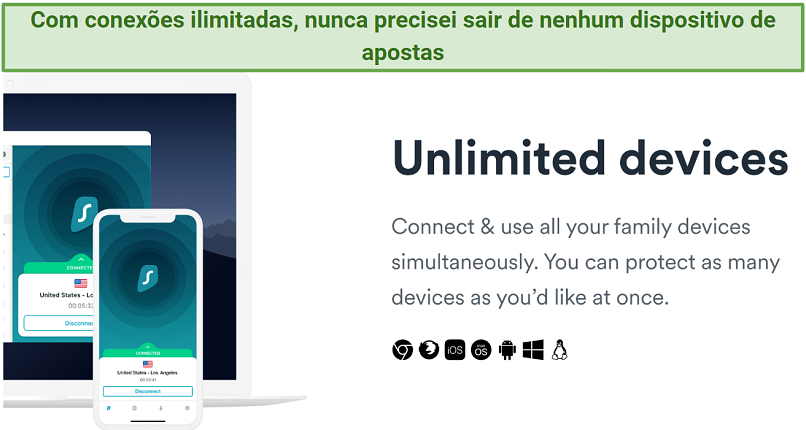 Screenshot showing Surfshark's unlimited device connections