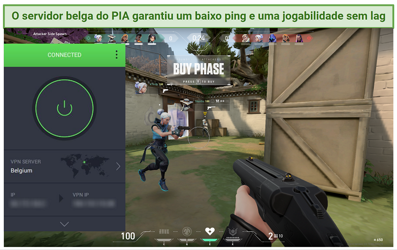 A screenshot showing Private Internet Access working with Valorant