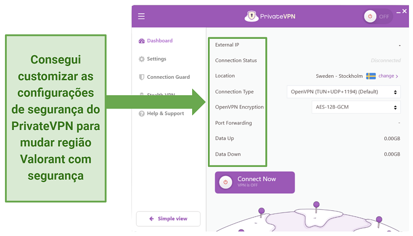 A screenshot of PrivateVPN's advanced settings screen on its Windows app