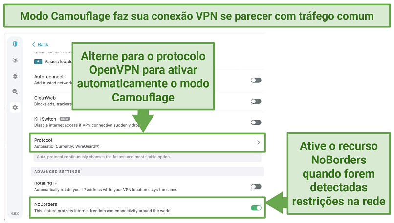 Screenshot of Surfshark's security settings