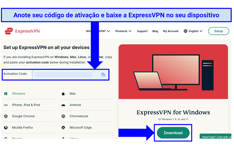 Screenshot of ExpressVPN client download page