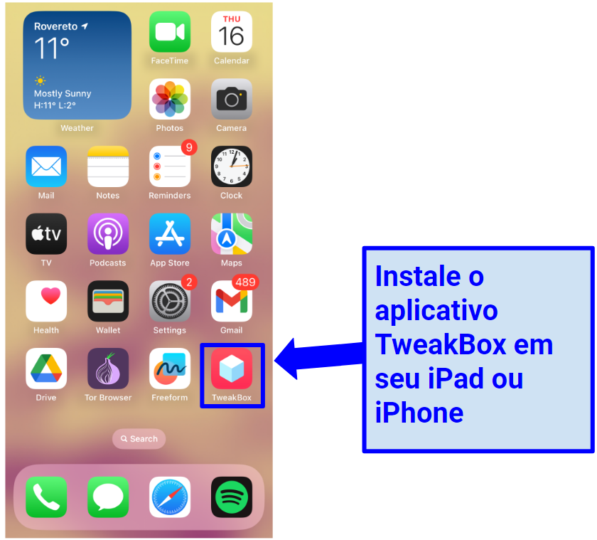 Screenshot of an iPhone with the TweakBox appstore downloaded