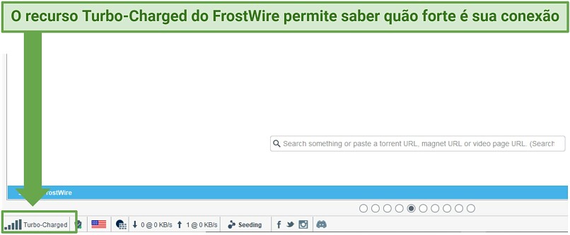 A screenshot showing FrostWire has a feature that lets you monitor the strength of your internet connection