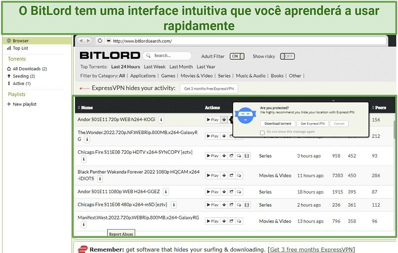 Screenshot showing BitLord's intuitive interface design