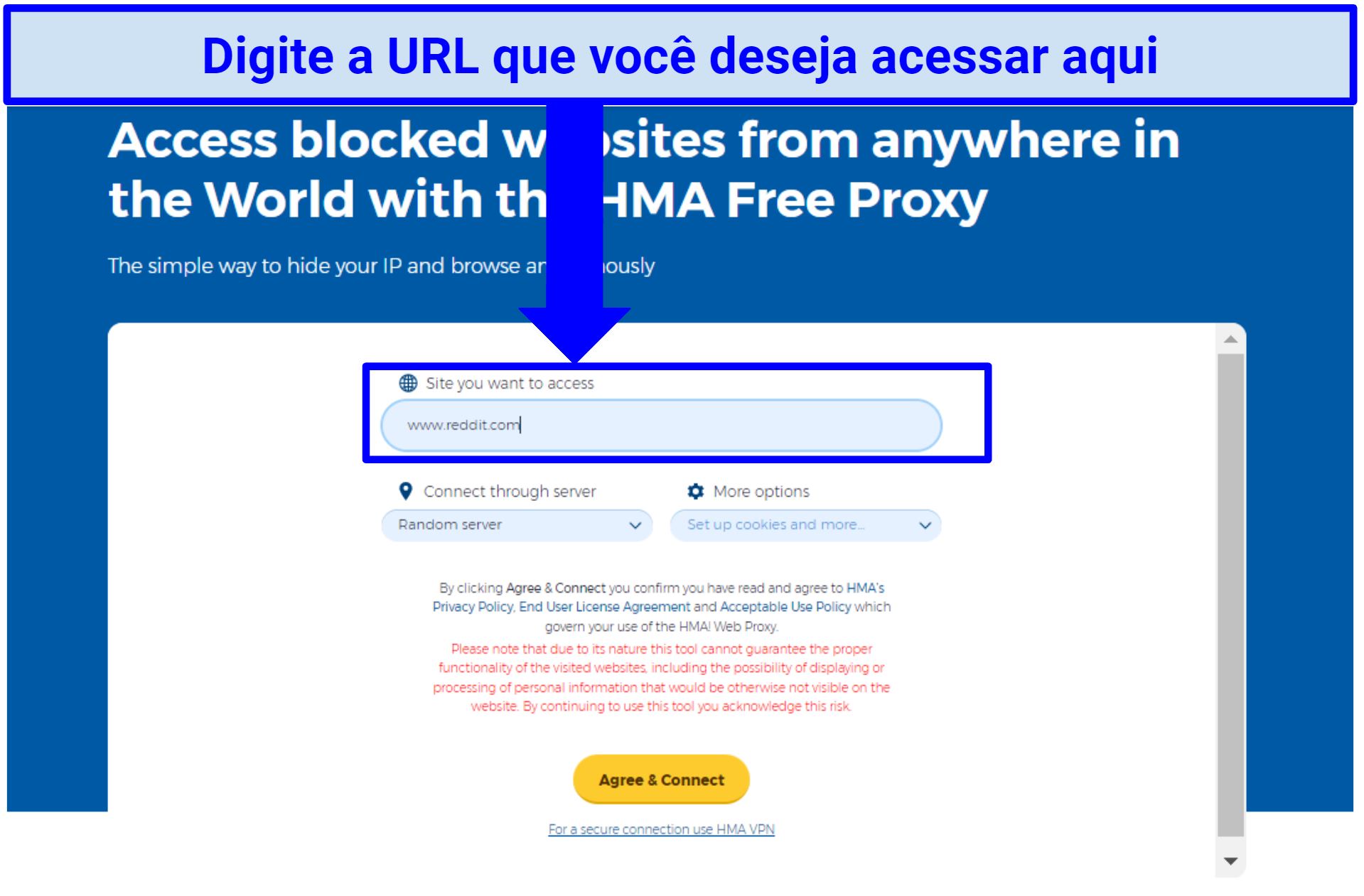 A snapshot showing how to unblock websites using HMA free proxy