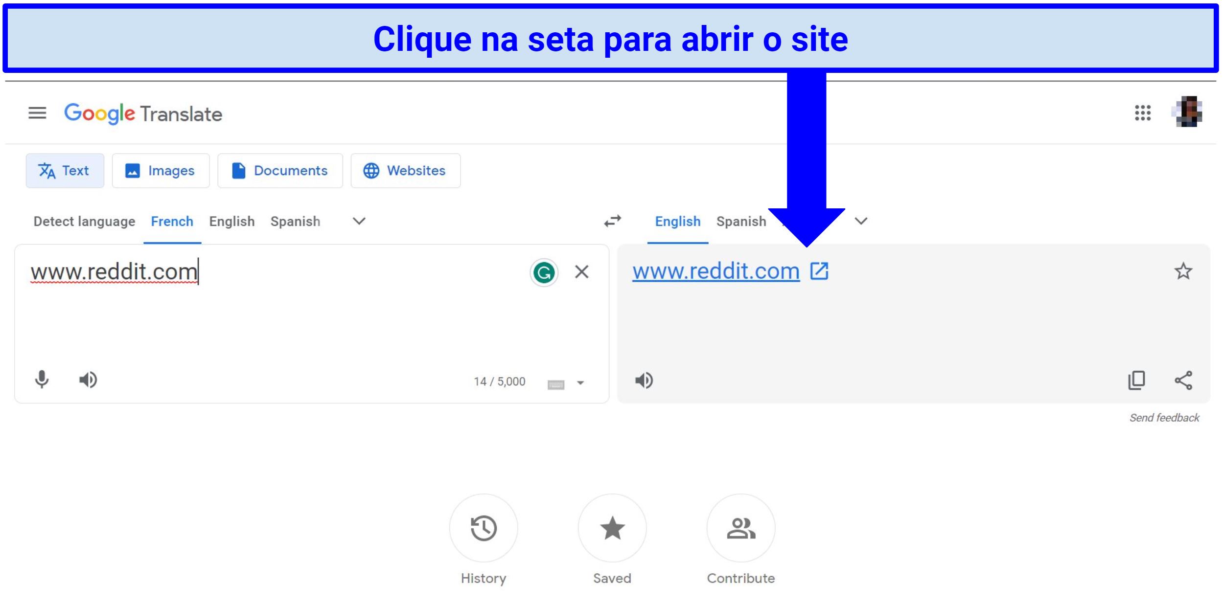 A snapshot showing how to unblock websites with Google Translate