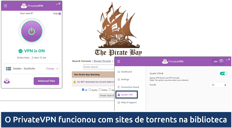 Visiting The Pirate Bay while connected to PrivateVPN with Stealth VPN activated