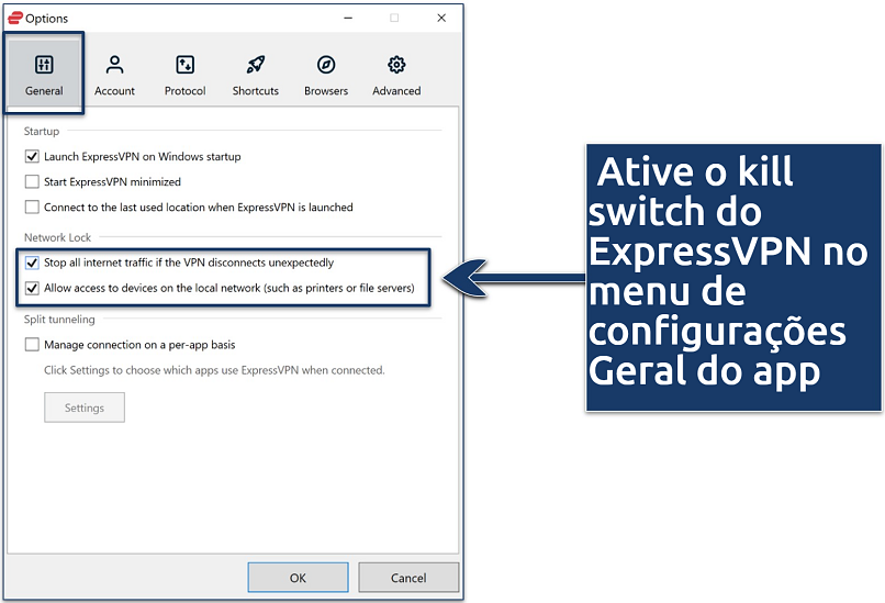 Screenshot showing how to activate ExpressVPN's kill switch