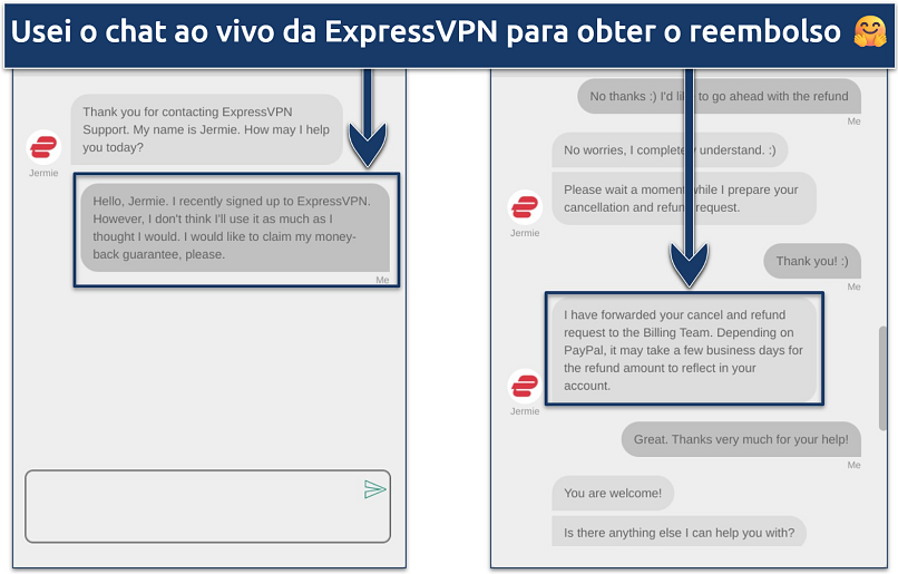 Screenshot of a chat with ExpressVPN support