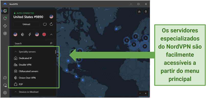 Screenshot of NordVPN user interface