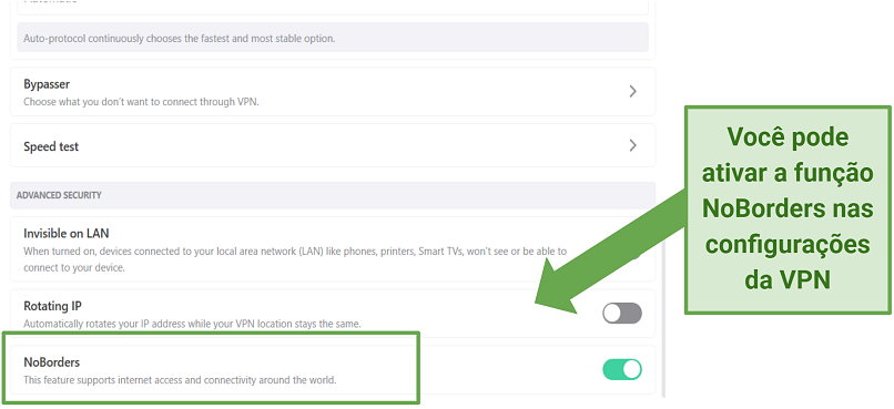 Screenshot of Surfshark VPN settings