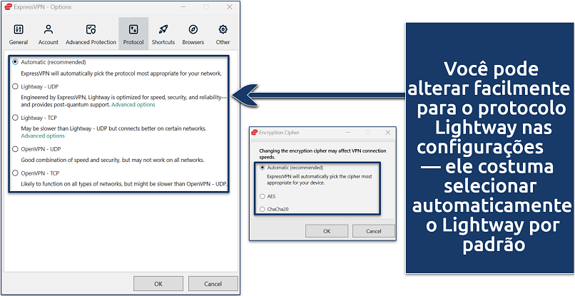 Screenshot of ExpressVPN's protocol settings