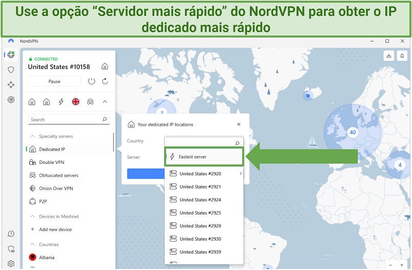 Screenshot of NordVPN's app showing the 