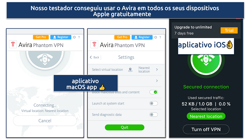 Screenshot of the Avira Phantom desktop app alongside the iOS app