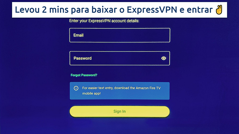 Screenshot showing the ExpressVPN login page