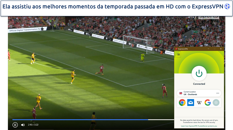 Assistindo aos destaques de uma partida da Premier League na Sky Sports com a ExpressVPN