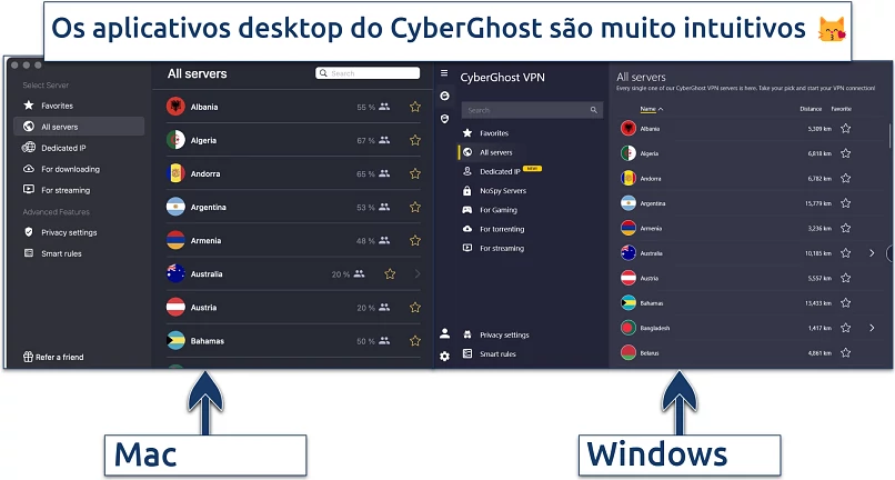Screenshot of CyberGhost's desktop apps