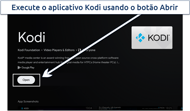 Captura de tela da interface de lançamento do Kodi