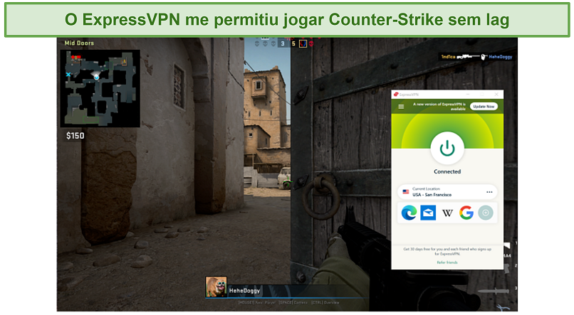 screenshot of CS: GO and ExpressVPN UI